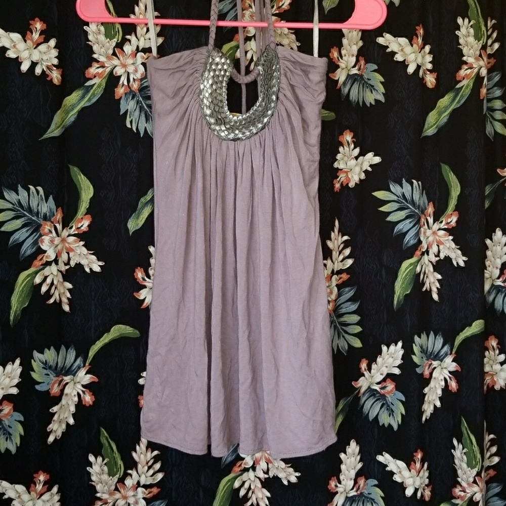 Grayish purple top with silver leather detail
